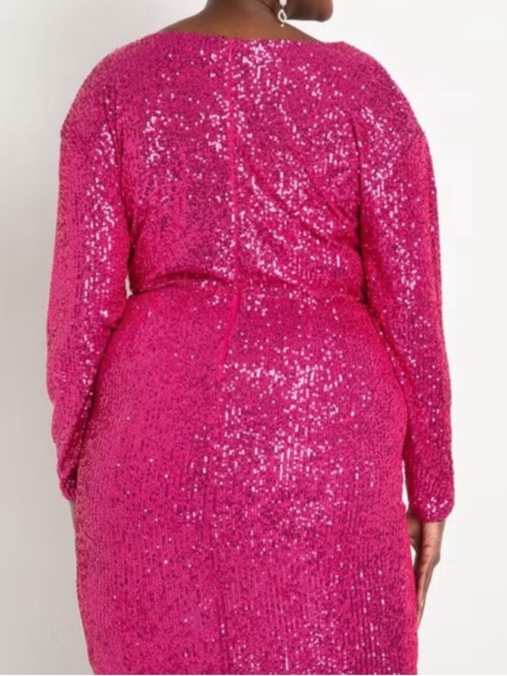 Eloquii Hot Pink Sequin Cowl Neck Mini Dress - Picture 3 of 8